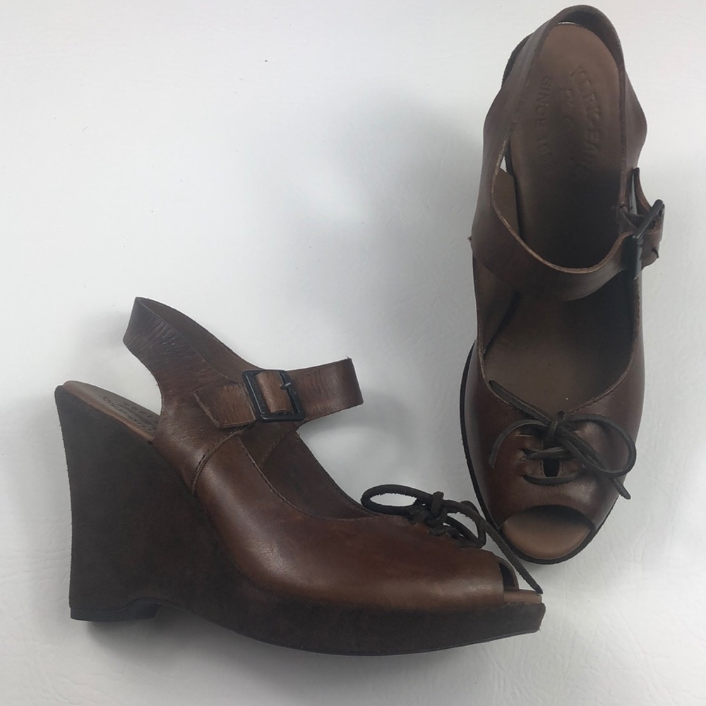 Kork-Ease suede & leather peep toe wedge shoes
